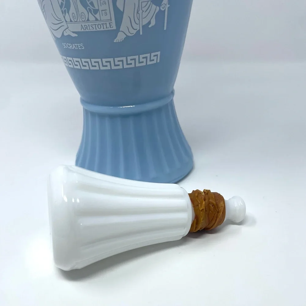Jim Beam Blue Milk Glass Whiskey Decanter Grecian Scene 1961 Vintage